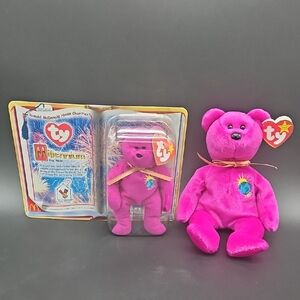 RARE Ty Pink Millennium Bear Beanie Baby Set